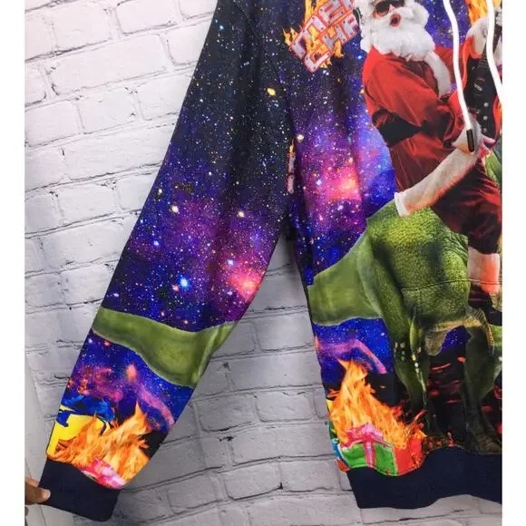 Threadcraft Santa Trex Graphic Hoodie Ugly Christmas Sweater Sweatshirt Men's L - Picture 4 of 12